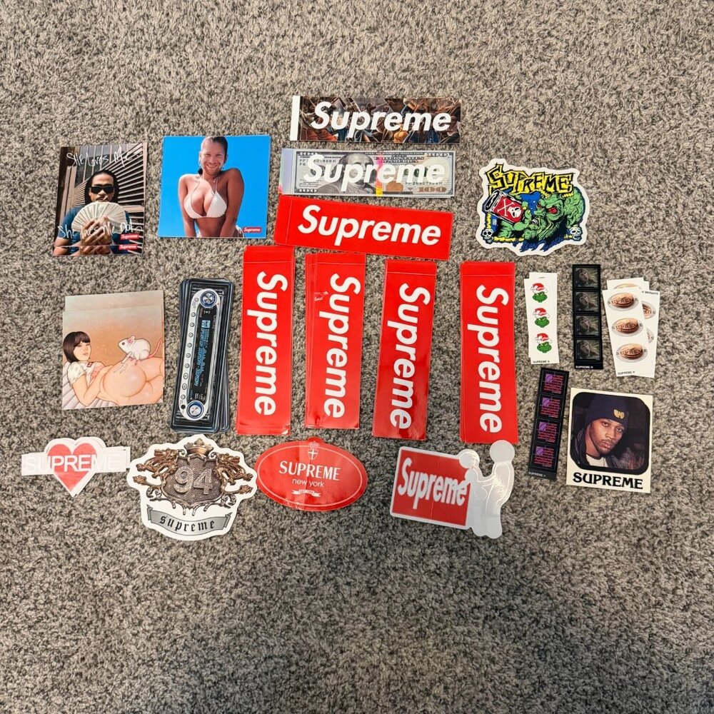 Supreme Sticker Lot 84 Pcs Box Logo 100 Bill Bikini Radio Art Stickers Authentic